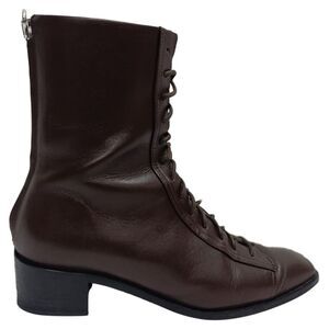 Aeyde Lace-Up Zipped Boots in Brown Leather